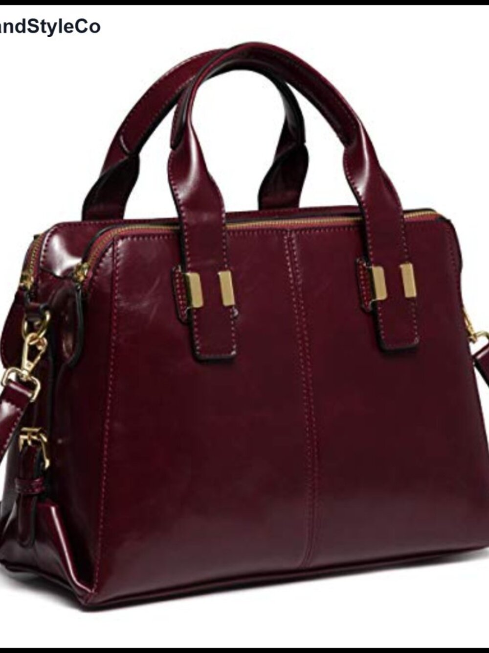 Faux Patent Leather Satchel Bag - Triple Compartment Tote Purse